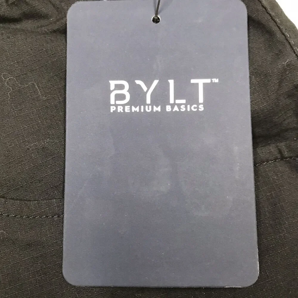 NWT BYLT Cargo Shorts Men 2XL XXL 36W Black Rip Stop Drawstring Zip Fly
